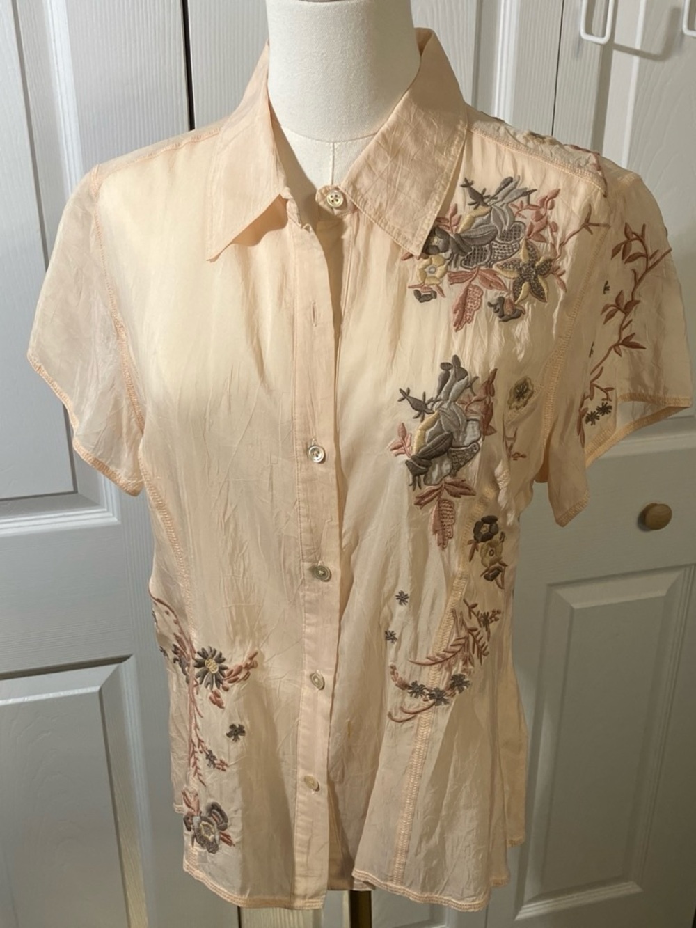 J. Jill Light Peach Embroidered Blouse